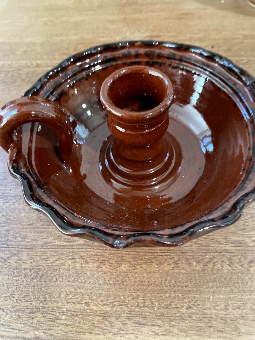 Vintage 1981 Signed Artisan Studio Pottery Chamberstick Candle Holder Brown